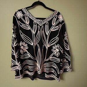 Lauren Michelle Black Embroidered Floral V-Neck Tunic Top Women's Plus Size 3X